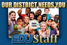 Photo of Children giving a Thumbs up, with the words "Our District Needs you" - Click photo to Apply for EDU Staff
